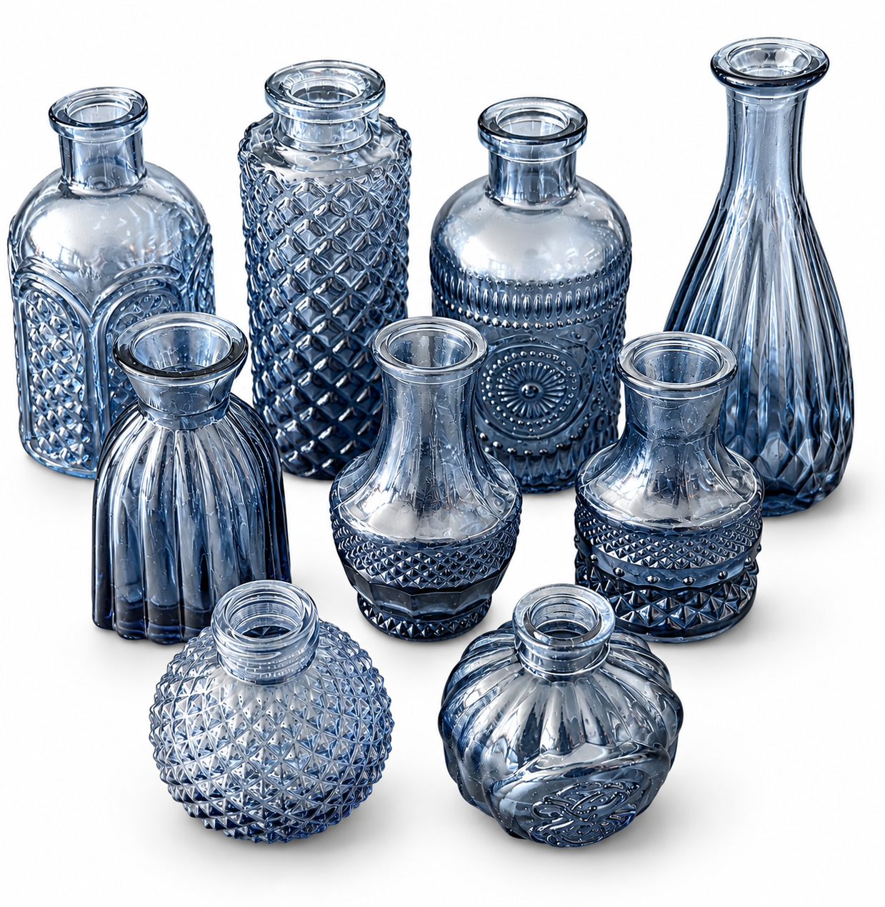Small Bud Vases, Vintage Blue glass