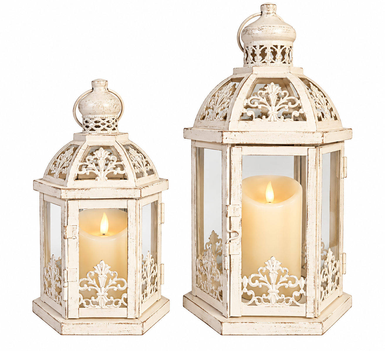 Beige Metal Lantern, 15"